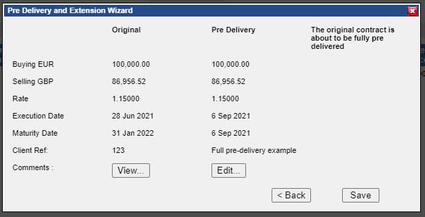 pre deliveries and extension wizard